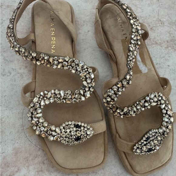 ALMA EN PENA crystal rhinestone dress shoes FLAT sandals snake open toe platform - Picture 8 of 8